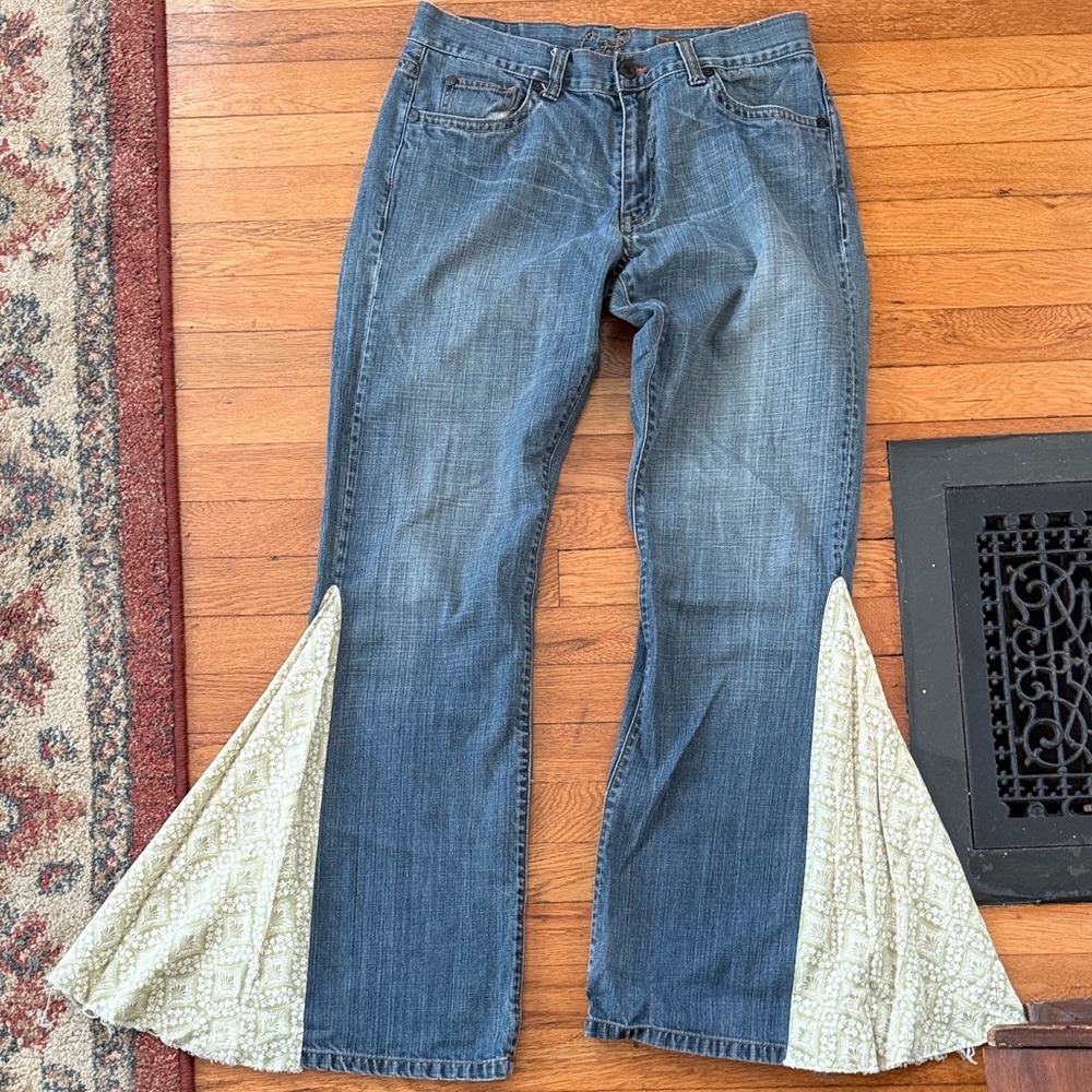 Denim Flared Jeans with green print - Women